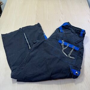 Tripp NYC Mens Wide Leg Convertible Cargo Pants Black Blue Studded Chain Goth L